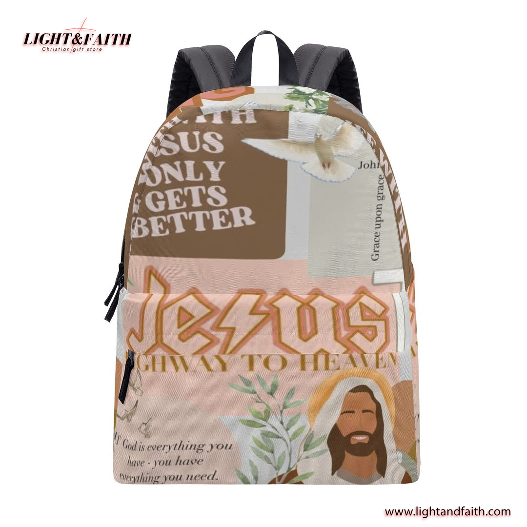 Highway to Heaven Backpack, Jesus Christian Backpack, Inspirational Faith Bag, Bible Verse Scripture Backpack.PLAF28